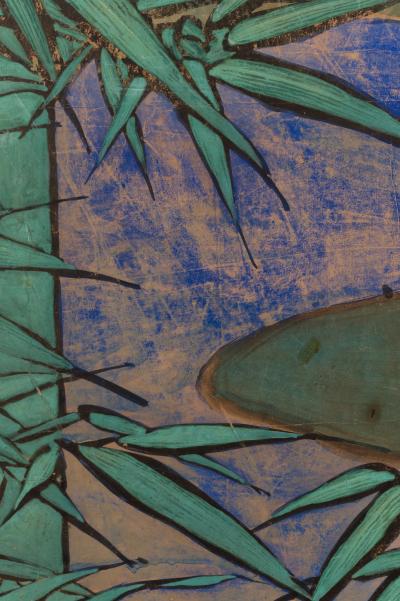 Japanese Two Panel Screen Amorous Cranes and Turtles