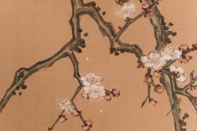 Japanese Two Panel Screen Amorous Cranes and Turtles