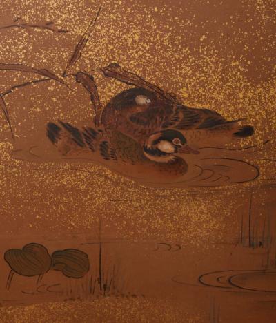 Japanese Two Panel Screen Aquatic Birds and Plants
