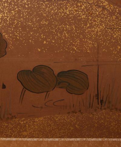 Japanese Two Panel Screen Aquatic Birds and Plants