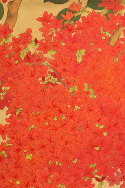 Japanese Two Panel Screen Azalea Tree With Birds