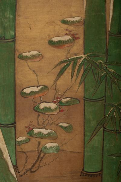 Japanese Two Panel Screen Bamboo in Early Snow