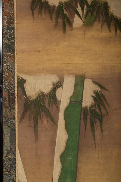 Japanese Two Panel Screen Bamboo in Early Snow