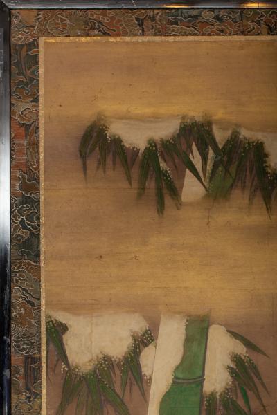 Japanese Two Panel Screen Bamboo in Early Snow