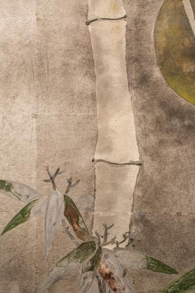 Japanese Two Panel Screen Bamboo in the Moonlight on Silver