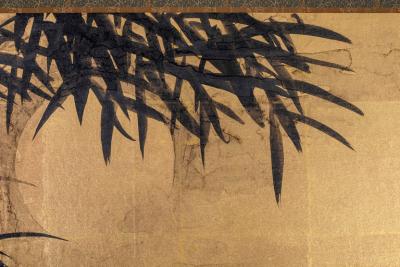 Japanese Two Panel Screen Bamboo with Calligraphy Poem