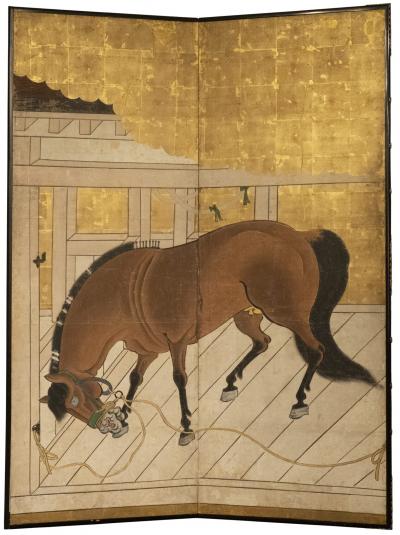 Japanese Two Panel Screen Bay Stallion in Stable