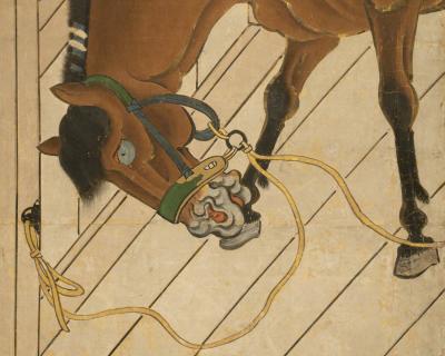 Japanese Two Panel Screen Bay Stallion in Stable