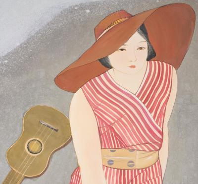 Japanese Two Panel Screen Beach Party