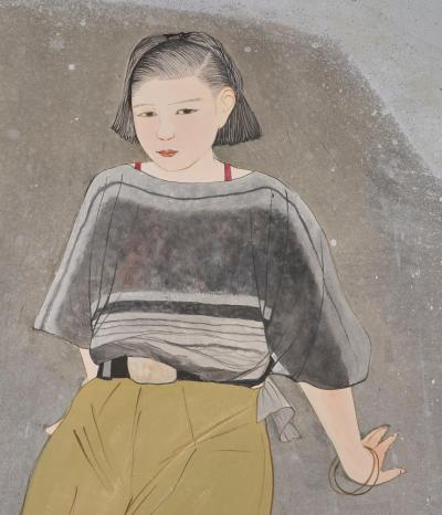 Japanese Two Panel Screen Beach Party