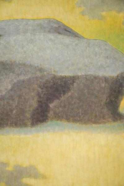 Japanese Two Panel Screen Bird on a Rock on a Minimalist Ground