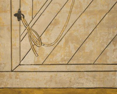 Japanese Two Panel Screen Black Stallion in Stable