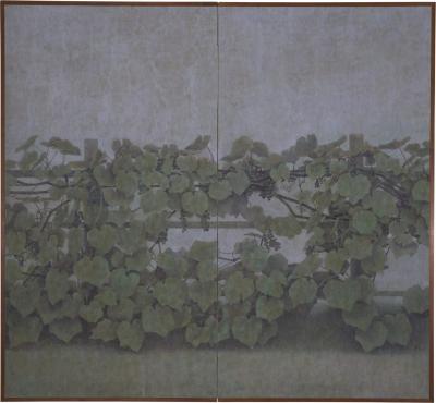 Japanese Two Panel Screen Blue Vine