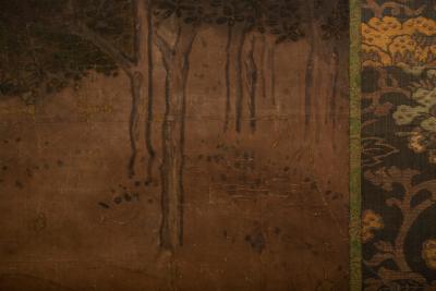 Japanese Two Panel Screen Cherry Blossoms Viewing Party