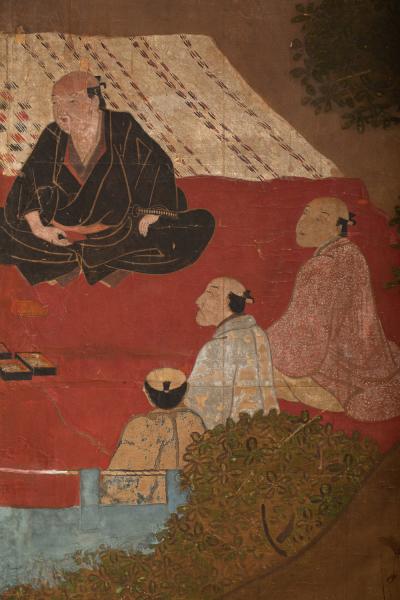 Japanese Two Panel Screen Cherry Blossoms Viewing Party