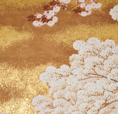 Japanese Two Panel Screen Cherry Grove