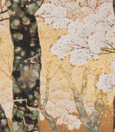 Japanese Two Panel Screen Cherry Grove