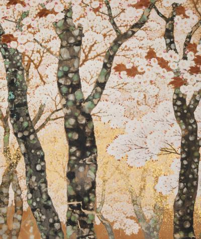 Japanese Two Panel Screen Cherry Grove