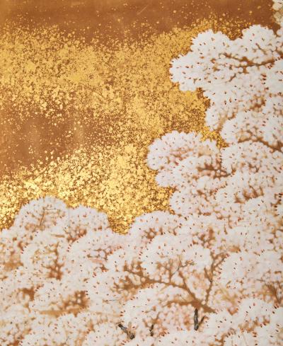 Japanese Two Panel Screen Cherry Grove