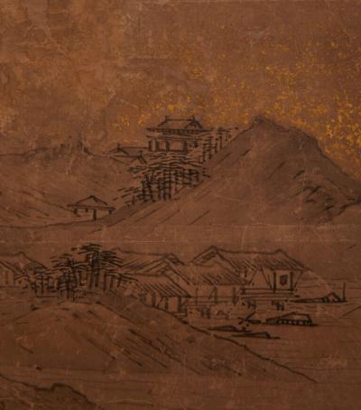 Japanese Two Panel Screen Chinese Landscape