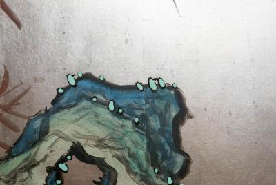 Japanese Two Panel Screen Chinese Style Painting with Calligraphy