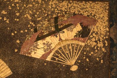 Japanese Two Panel Screen Collection of Fans on Gold