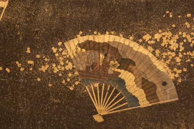 Japanese Two Panel Screen Collection of Fans on Gold
