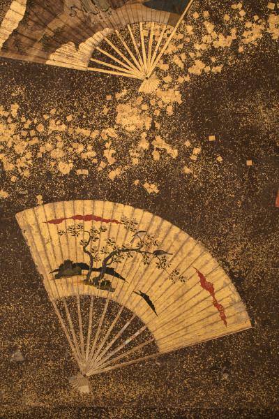 Japanese Two Panel Screen Collection of Fans on Gold