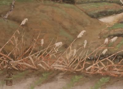 Japanese Two Panel Screen Country Farm