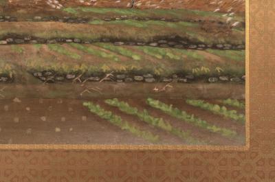 Japanese Two Panel Screen Country Farm