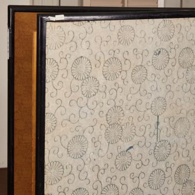 Japanese Two Panel Screen Craggy Landscape on Gold Silk