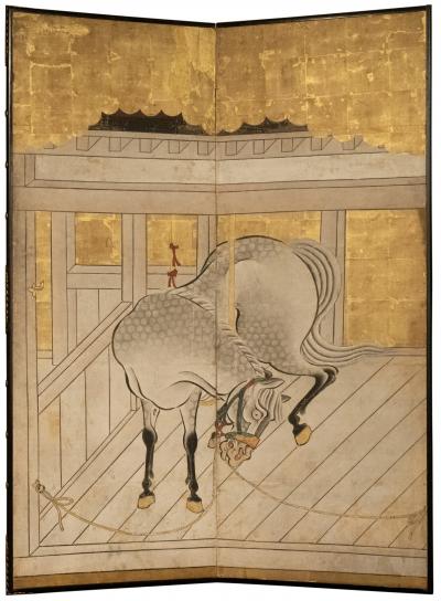 Japanese Two Panel Screen Dappled Grey in Stable