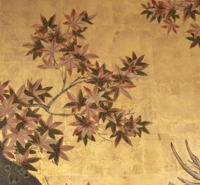 Japanese Two Panel Screen Deer in Autumn Landscape