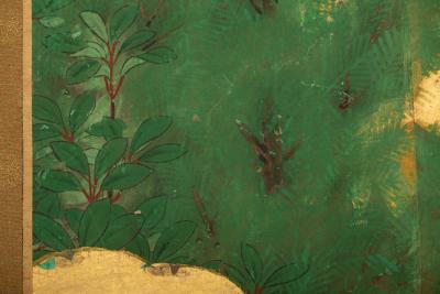 Japanese Two Panel Screen Deer in Cedar Landscape