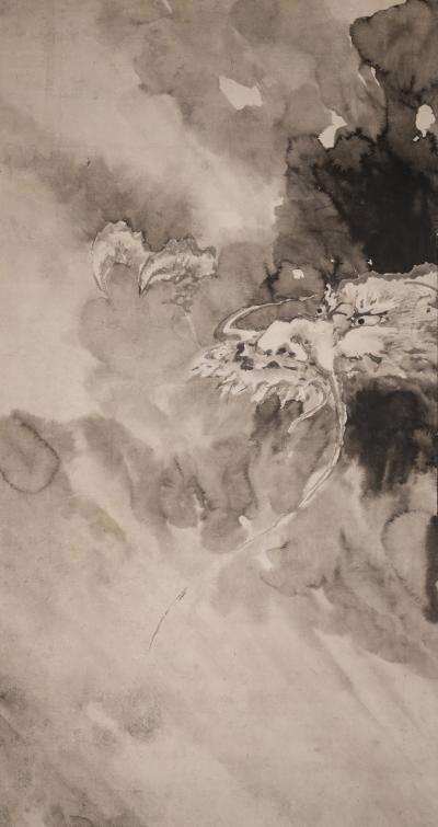 Japanese Two Panel Screen Dragon in the Mist