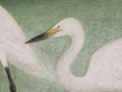 Japanese Two Panel Screen Egrets in the Marshes