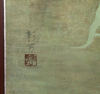 Japanese Two Panel Screen Egrets in the Marshes