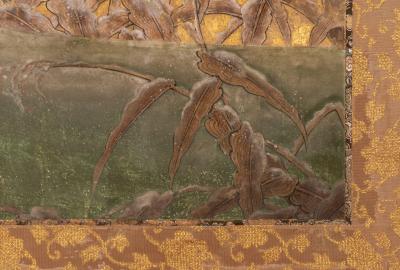 Japanese Two Panel Screen Egrets on Rivers Edge