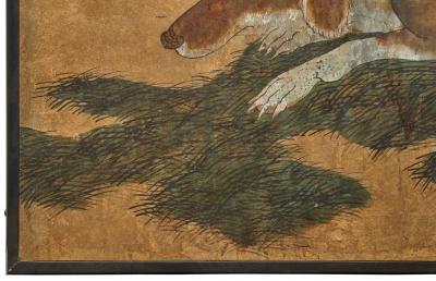 Japanese Two Panel Screen European Hounds
