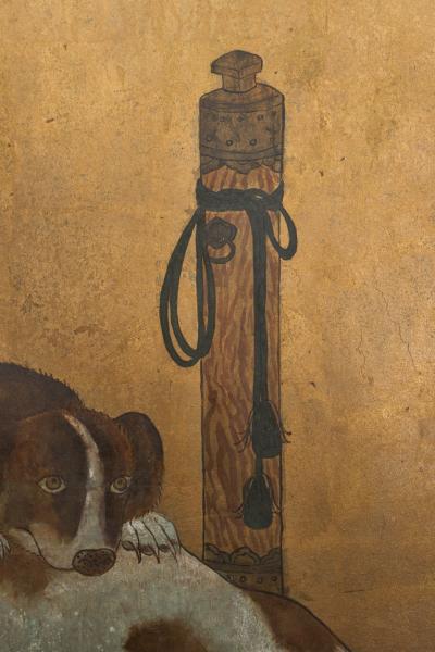 Japanese Two Panel Screen European Hounds