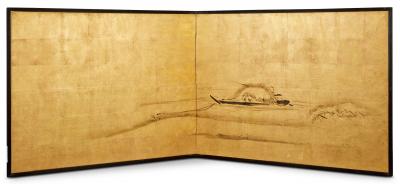 Japanese Two Panel Screen Fishing on the Flats