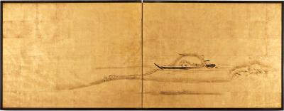 Japanese Two Panel Screen Fishing on the Flats