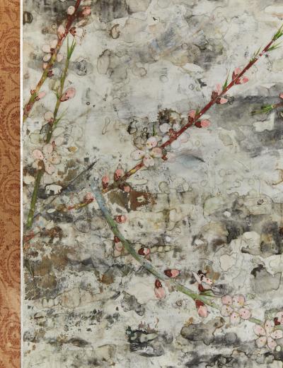 Japanese Two Panel Screen Floral Tarashikomi