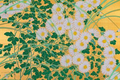 Japanese Two Panel Screen Flowers by River s Edge