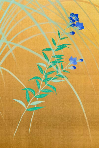 Japanese Two Panel Screen Flowers by River s Edge
