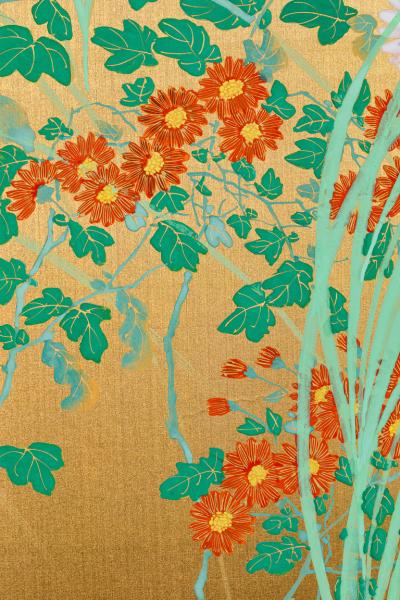 Japanese Two Panel Screen Flowers by River s Edge