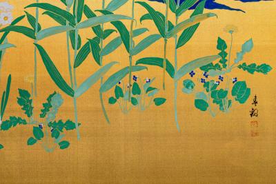 Japanese Two Panel Screen Flowers by River s Edge