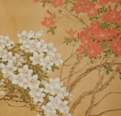 Japanese Two Panel Screen Garden Landscape