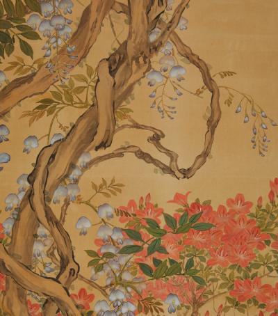 Japanese Two Panel Screen Garden Landscape