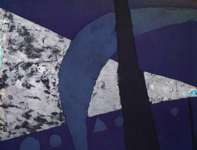 Japanese Two Panel Screen Geometric Design on Mounted Textile